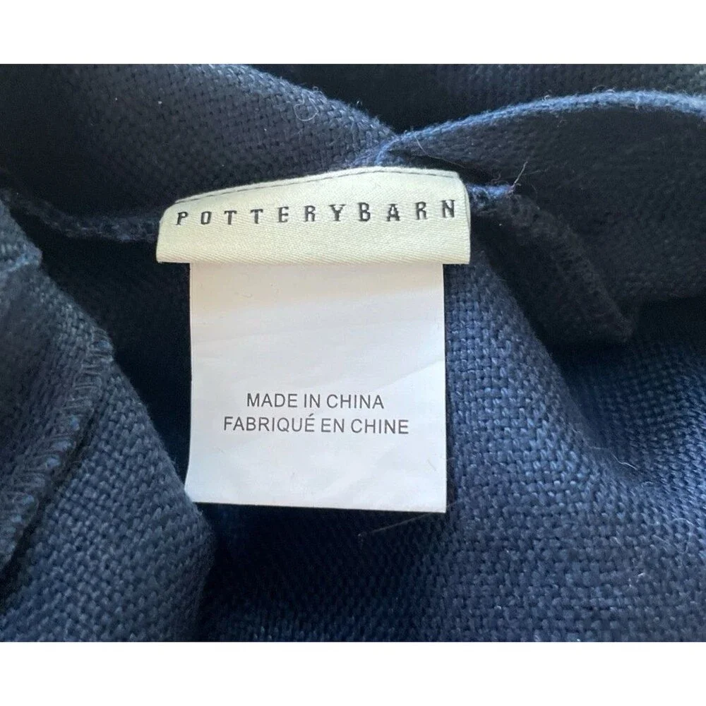 Pottery Barn Big Button Textured Linen Pillow Cover Blue Minimalist 18 x 18